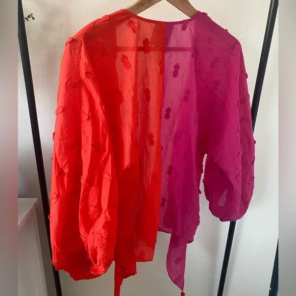 🍍HP🍍 Farm Rio Summer Ready Two Tone Wrap Top M - Picture 13 of 13